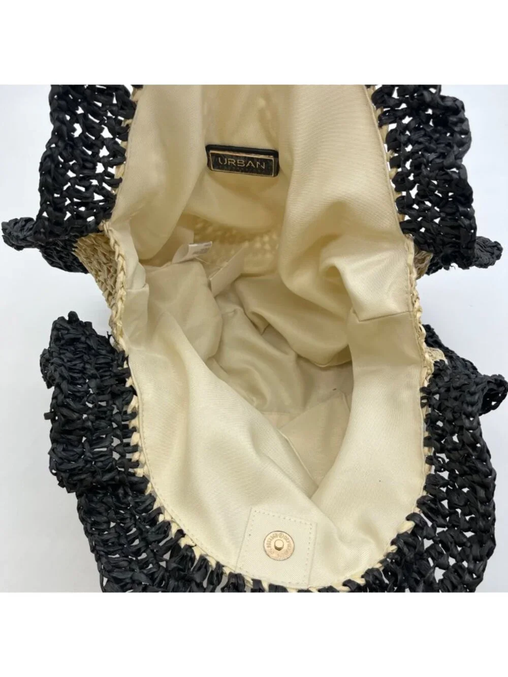 Urban Expressions Natural and Black Indy Tote Bag with Ruffle Edges